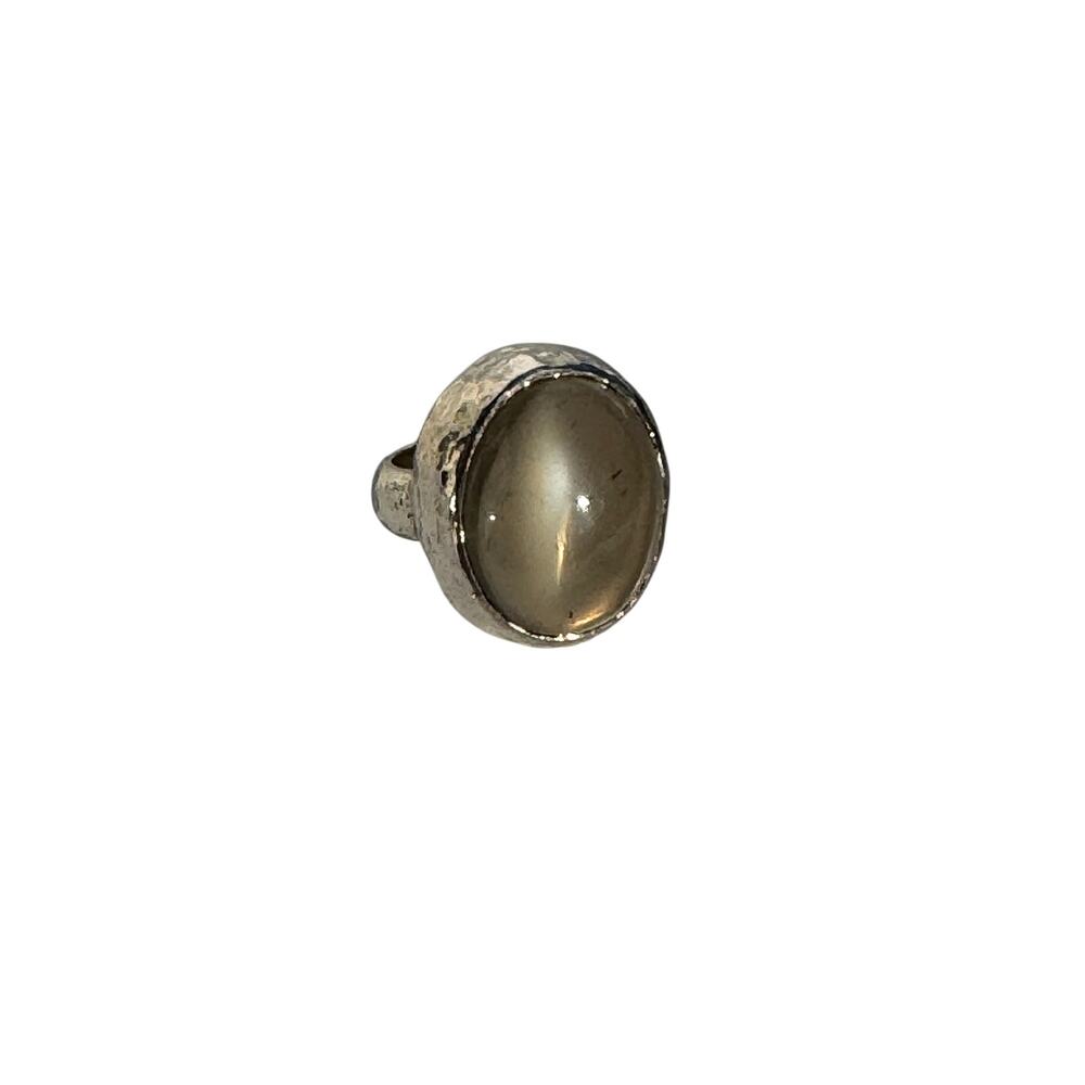 Moonstone Cats Eye Effect Hammered Sterling 925 Silver Ring USA Size 6.75 - 7